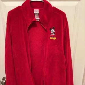 Disney Store Mickey Jacket Zip Up  Fuzzy Fleece Red size M